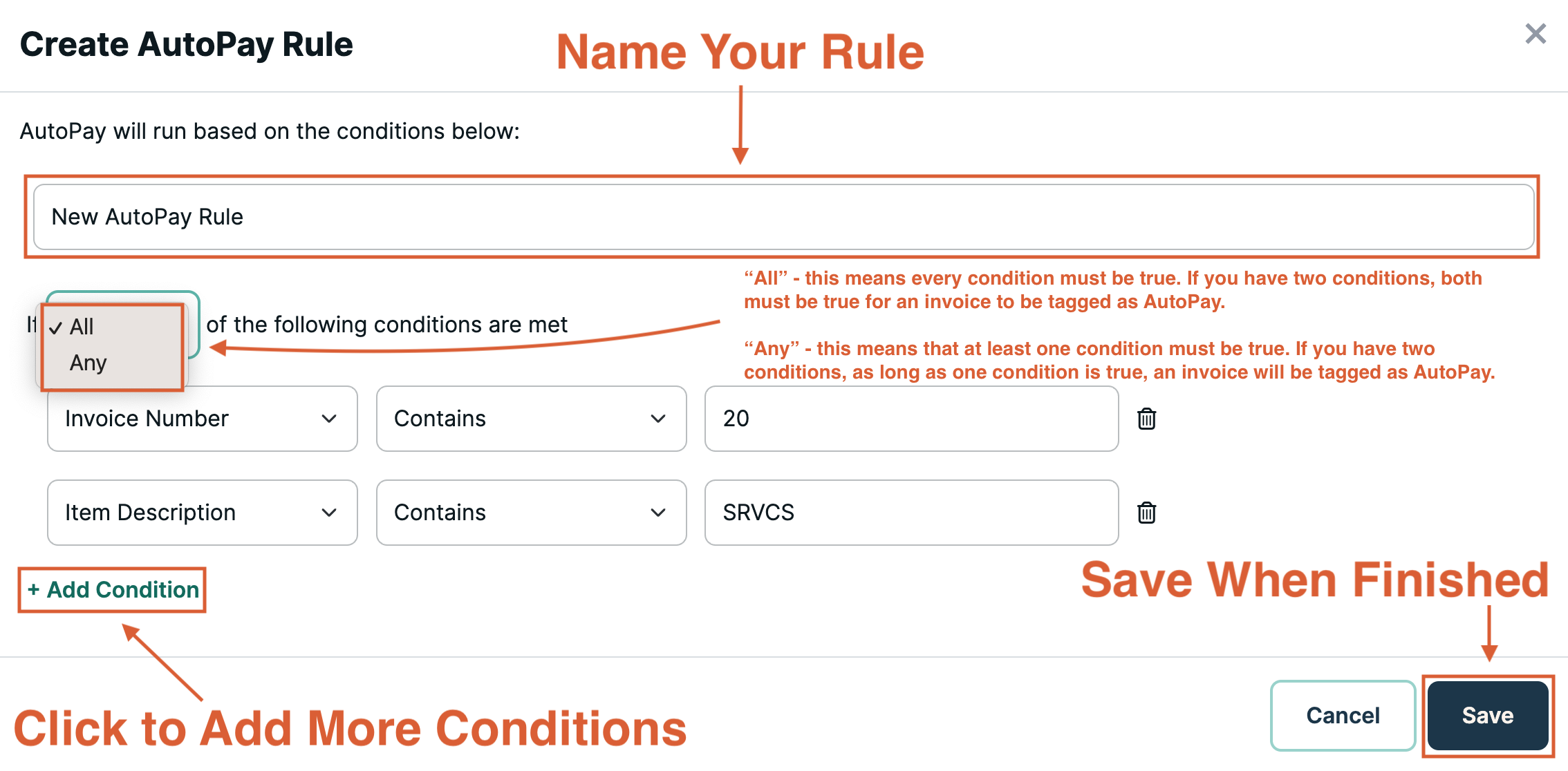 Customer-Specific AutoPay Rule Screenshot