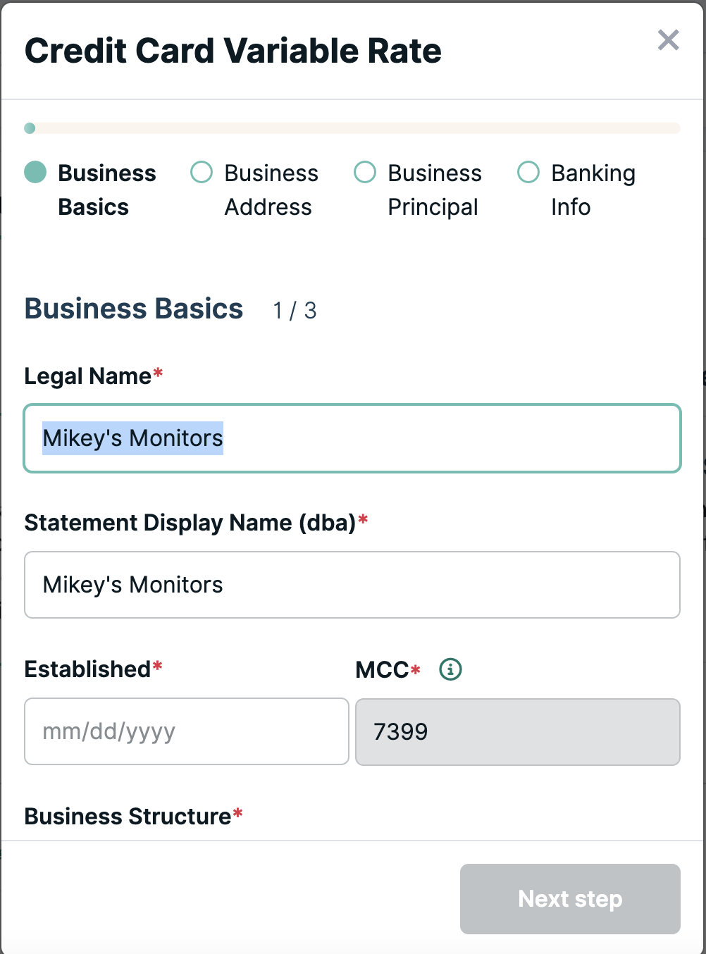 Payment Processing Application Window