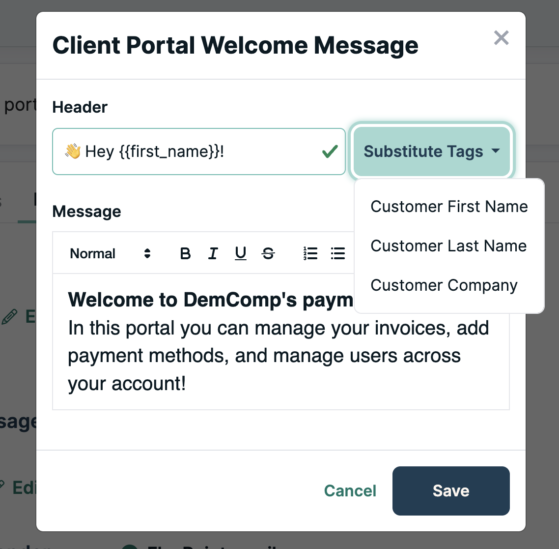 Client portal message example 1