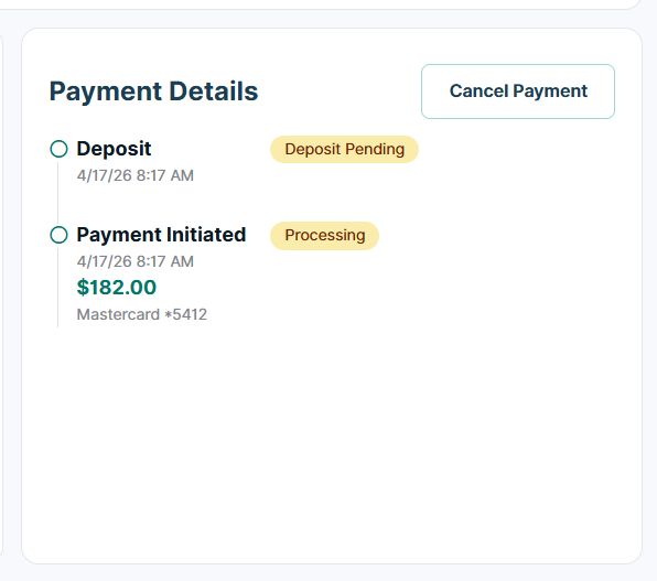 Example showing Cancel Payment button during processing and Initiate Refund after completion